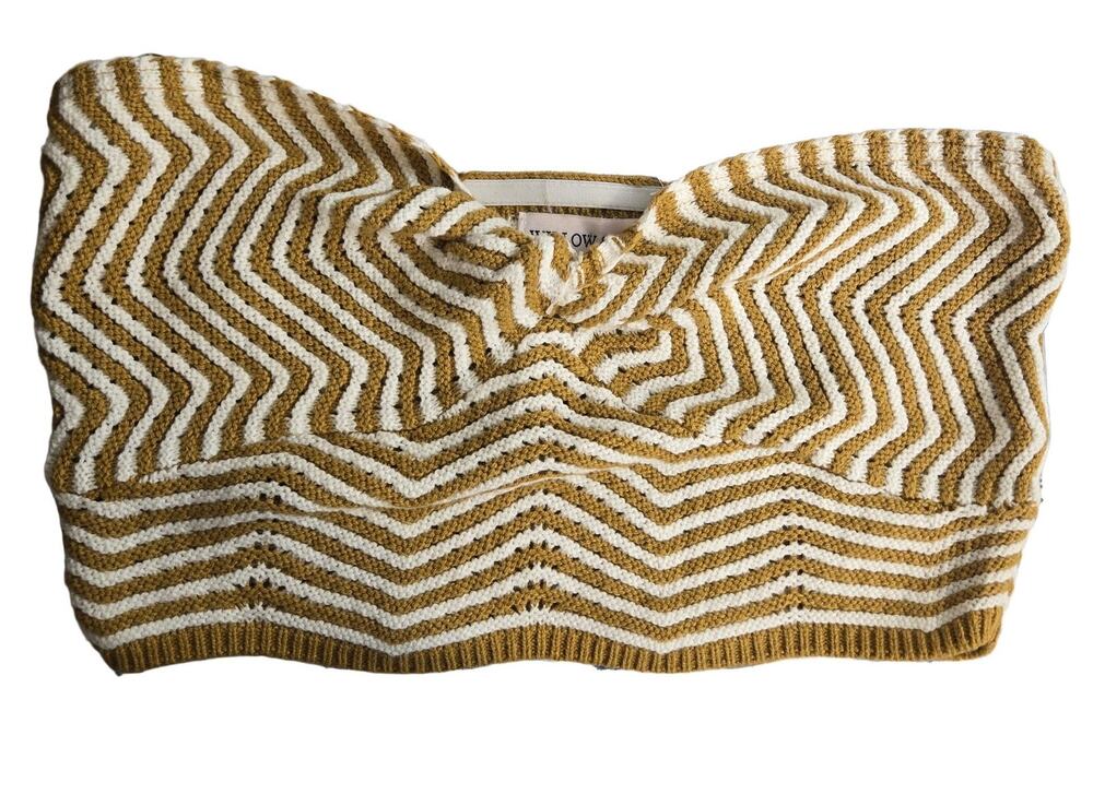Willow & Wind Chevron Knit Crop Top Bandeau Women's L Mustard White Strapless